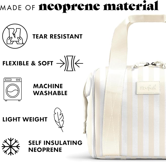 Fit & Fresh Remi Lunch Bag for Women Work – Neoprene Lunch Tote with Containers & Ice Pack, Reusable Meal Prep Lunch Box, Large Capacity, Machine Washable, Ivory Stripe