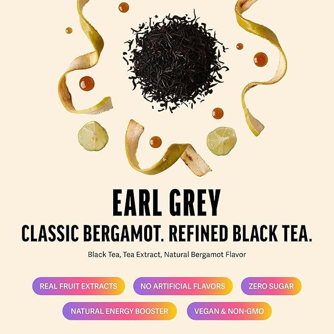 Zest Energy Black Tea - Earl Grey Loose Leaf Blend - High Caffeine Bergamot - Caffeinated Coffee Altnernative/Substitute - Natural, Non-GMO & Keto Friendly - Hot or Iced - 50 Servings - 150mg Caf