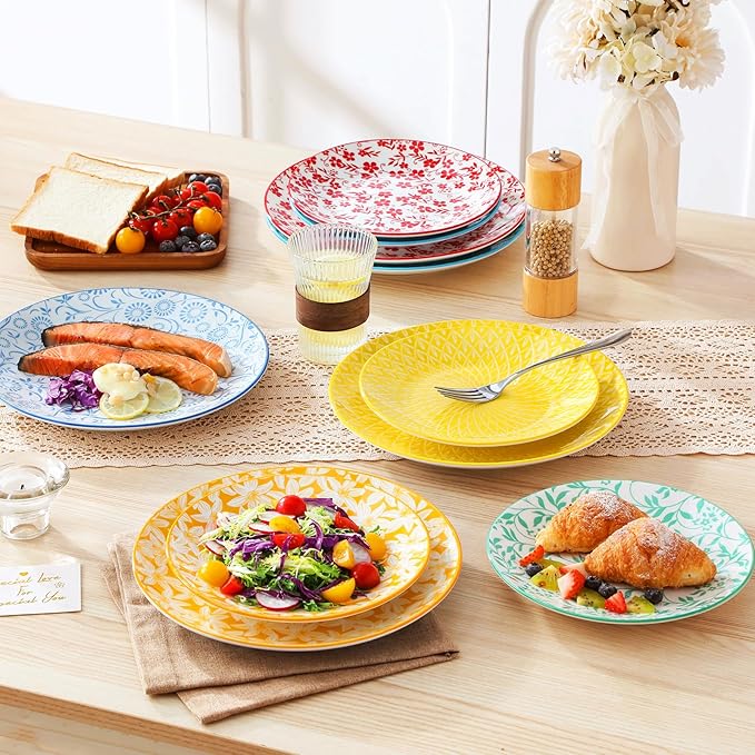 vancasso Ceramic Dinner Plates Set of 6, Large Vintage Plates 10.25 Inch Set of 6 for Kitchen, Porcelain Colorful Plates for Kitchen, Microwave Oven Dishwasher Safe, Vintage Gift, Pastel