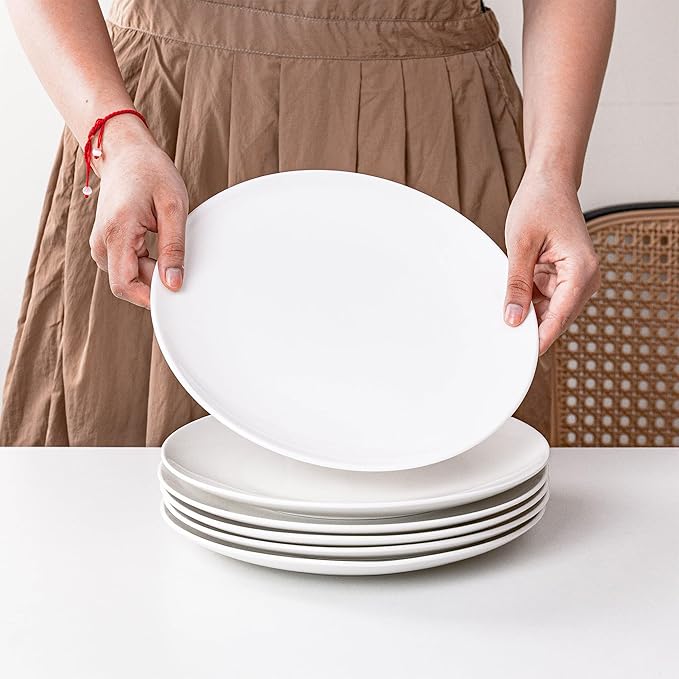 White Dinner Plates Set of 6, 10 Inch Ceramic Plates – White Porcelain Dinner Plates for Kitchen, Serving & Everyday Use, Microwave & Dishwasher Safe, 25.4Cm