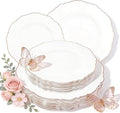 WDF 60pcs Rose Gold Plastic Plates-Baroque White &Rose Gold Disposable Plates including 30Plastic Dinner Plates 10.25inch, 30 Salad Plates 7.5inch for Wedding/Party/Birthday/Mother's Day