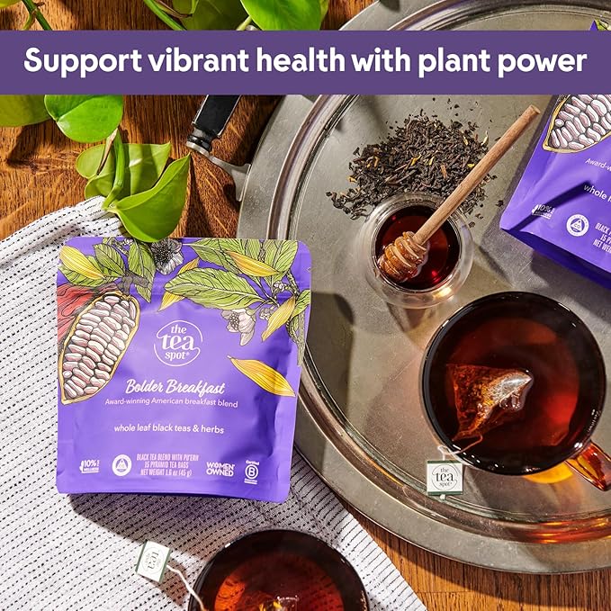 The Tea Spot Bolder Breakfast Tea with Dark Chocolate Flavoring | Blend of Black Tea, Pu’erh Tea, Calendula Flowers, Sunflower Petals, and Chocolate Flavoring | 15 Tea Bags