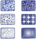 Selamica Ceramic Soy Sauce Dish, Rectangulal Side Dishes, 3.75 Inch Dipping Bowls for Sauce Ketchup Sushi Condiment Seasoning, Set of 6, Vintage Blue