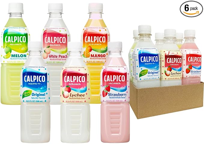 CALPICO 6 Flavor Variety Pack – Smooth, Creamy & Refreshing Non-Carbonated Beverage, Sweet and Tangy, Japanese Lactic Acid Drink, 16.9 Fl oz (Pack of 6)
