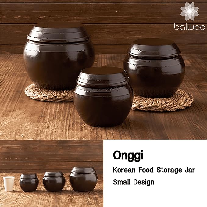 Earthenware Onggi Korean Traditional Clay Jar Mini Ceramic Canister/Handmade Food Storage Container for Tea, Coffee Bean, Salt/Breathing Clay Pot Kimchi Fermentation Crock (500ml(17oz))