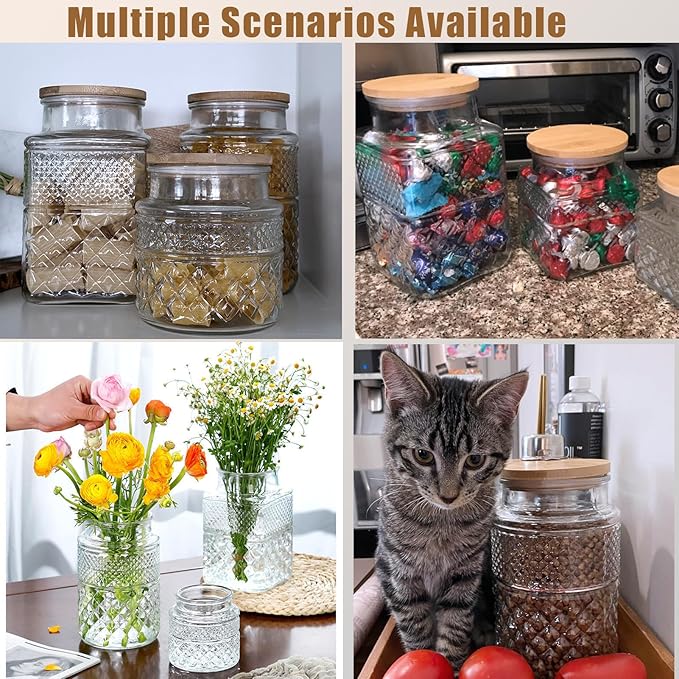 Viovian Vintage Glass Jar with Lid Spoon 38 OZ Round Thick Glass Storage Jars Airtight Lids Clear Decorative Canister Container for Food Candy Cookie Sugar Coffee Tea Nuts Snack Dog Treat Vase