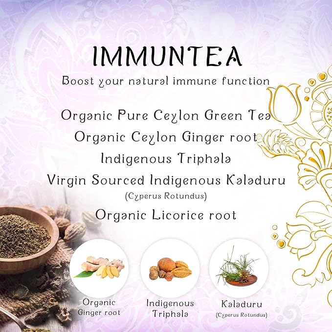 TERAPY Ceylon ImmunTea - Ayurvedic Immunity Tea with All Pure Herbal Ingredients, Ginger & Triphala for Immune Defense, Fortify Your Immunity, Low Caffeine, 20 Individually Wrapped Bags (Pack of 1)
