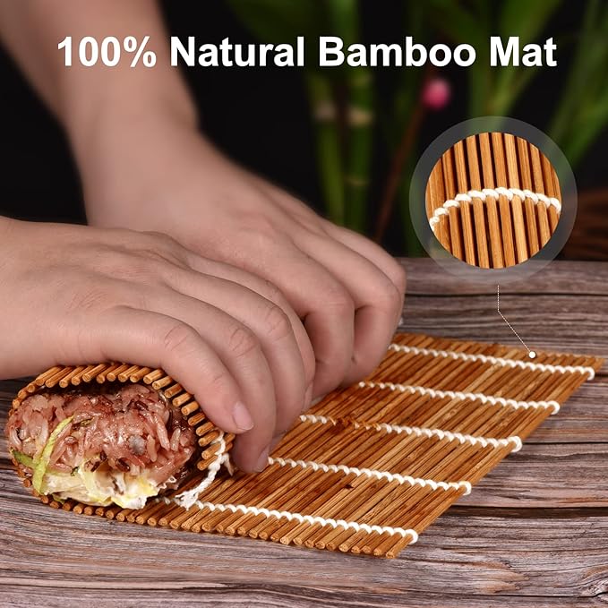 MIUQILAIY 9.5"x9.5"Bamboo Sushi Rolling Mat,kimbap roller(4 PCS)