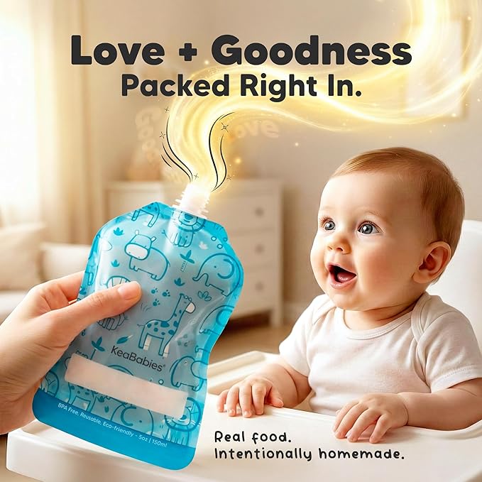 12-Pack Reusable Baby Food Pouches Refillable – 5oz Reusable Pouches for Toddlers, Kids Squeezable Yogurt, Apple Sauce, Fruit Smoothie, Baby Puree Container, Homemade Baby Food Essentials (Little Zoo)