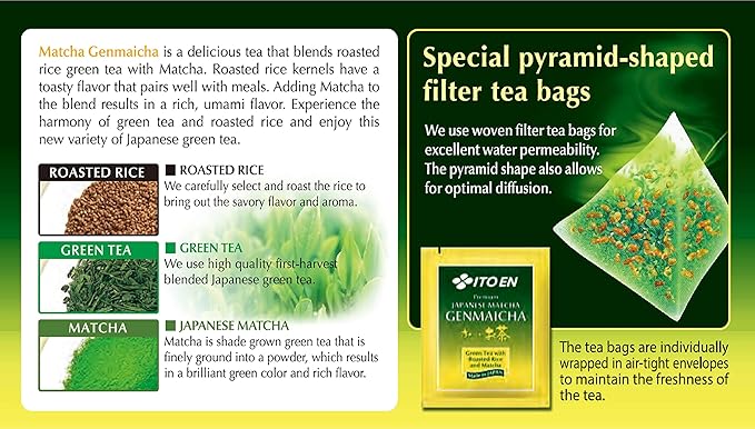 ITO EN Oi Ocha Premium Japanese Matcha Genmaicha Green Tea - Tea Bags, 50 Count (Pack of 2)
