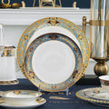 Bone China Dinnerware Set for 4, 8 Piece Tableware for Dining,Ornate Retro Pattern Plates for Fine Dining, Wedding Reception, Anniversary and Restaurant Use