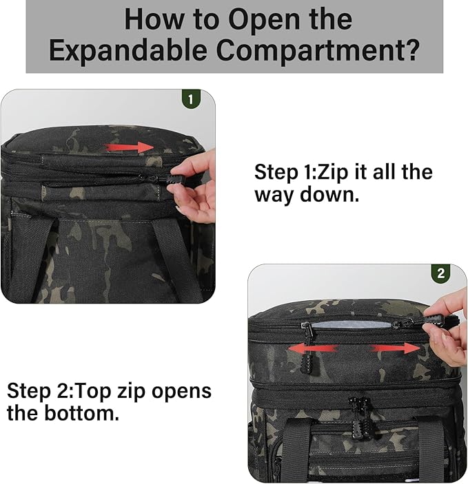 TENKIST Expandable Tactical Lunch Box, Large Insulated Lunch Cooler Bag Heavy Duty Leakproof Lunch Pail for Men Adults Work Office Outdoor Picnic Trips,16L,Black-Camo