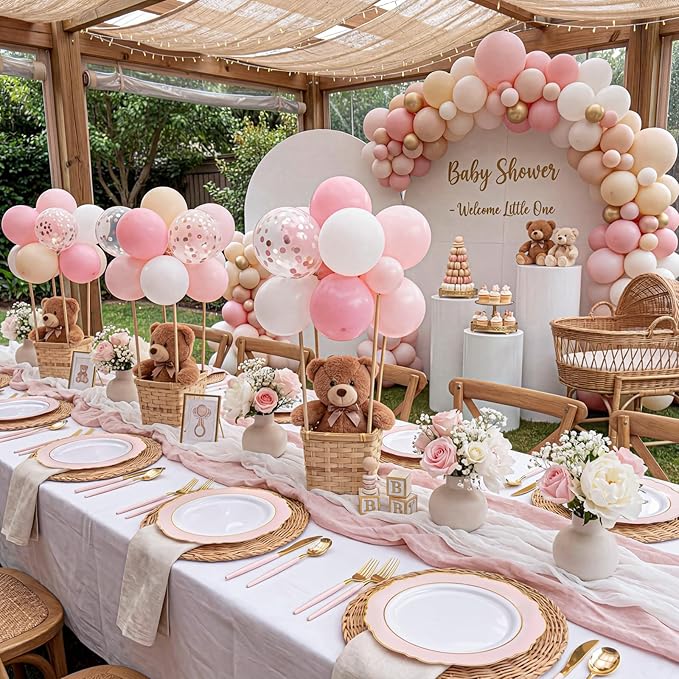 WDF 60pcs Pink Plastic Plates - 10.25inch Baroque Pink And Gold Disposable Dinner Plates for Upscale Parties -Special for Baby Shower/Birthday/Weddings