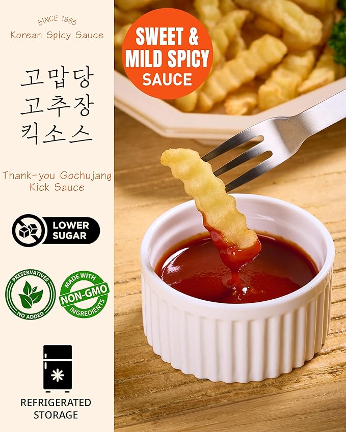 Thank-you Gochujang Kick Sauce Sugar-Free Korean Hot Chili Squeeze Sauce with Allulose – Keto-Friendly, No Wheat Flour, Cheongyang Pepper | Drizzle on Tacos, Eggs, Bowls, Pizza & Seafood | 8.81 fl.oz