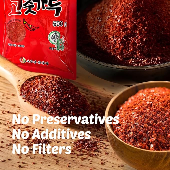 COELO Korean Red Pepper Powder 1.1 lb (500g) | Spicy Gochugaru Flakes Korean Spice Seasoning for Gochujang Kimchi Stew Stir-fry Sun Dried Powder Red Chili Pepper | VEGAN, No MSG