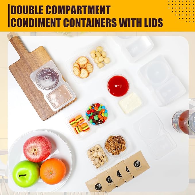 10-Pack 2 Compartment Snack Containers with Secure-Fit Lids, Reusable BPA-Free Snack Prep Boxes, Portion Control Food Storage Containers for Lunch, Meal Prep, Office, Picnic & Travel (10)