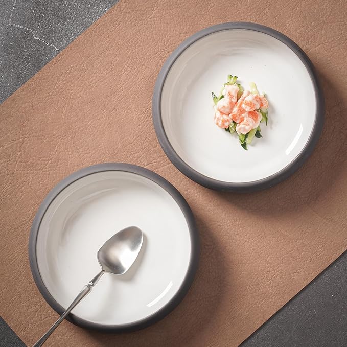 Uaral Matte Black Salad Plate,Dinner Plates and Bowls Set,Stoneware Dessert Plate Set,Appetizer Plates Set of 4,5.5 inch,14 oz(Color Clay and White)