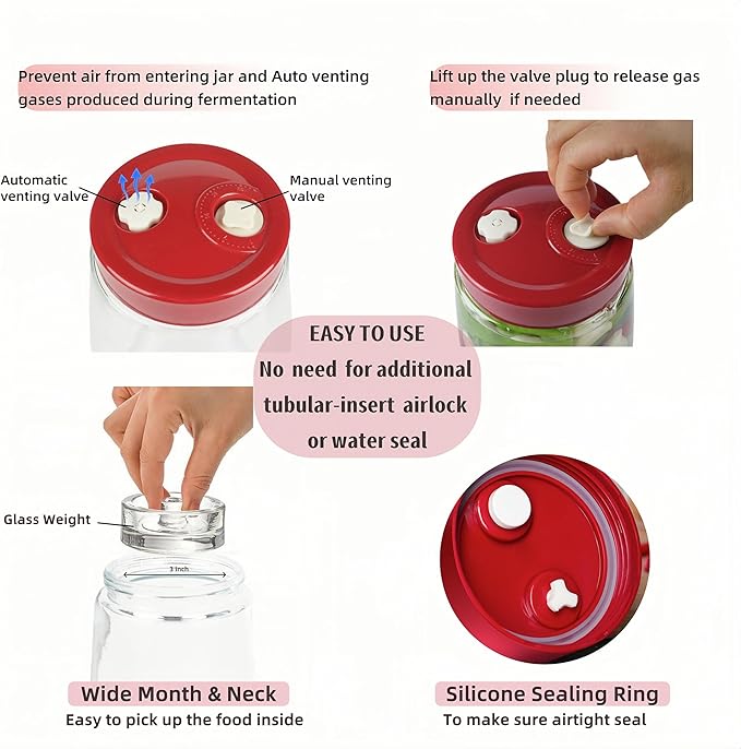 1.4 Liter Fermentation Jar, Fermenting Kit with Venting Valve Airlock and Fermenting Weight, Pickle Jar, Wide Mouth Glass Jar for Pickles, Kimchi, Sauerkraut, Mead, Kombucha, Sourdough
