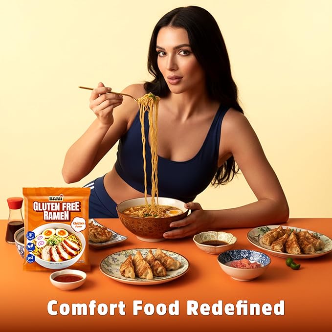 BAMI Gluten Free Ramen Noodles (Chicken Flavor) Vegan ramen noodles, Low sodium ramens noodle 6 packs, GF Ramen