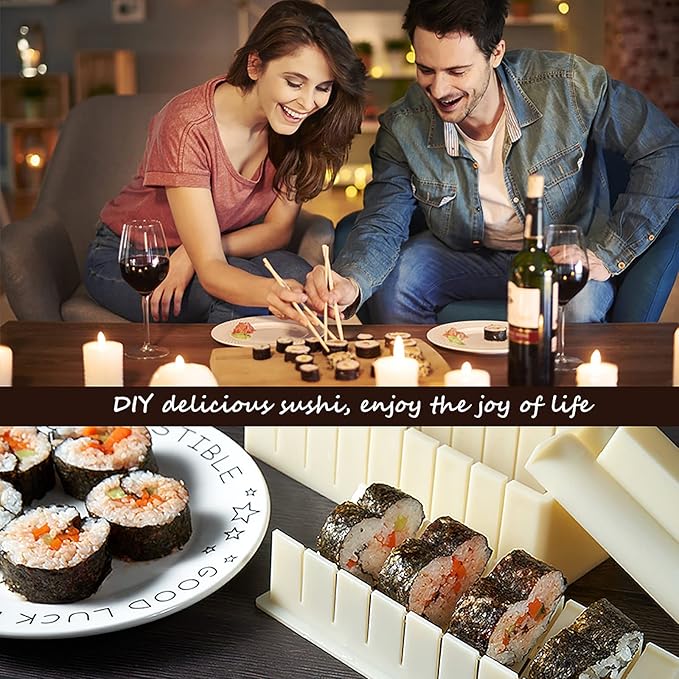 HI NINGER Sushi Making Kit Deluxe Edition Heart Sushi Mold Press with 8 Sushi Rice Roll Mold Shapes 1 Fork 1 Spatula 1 Sushi Knife, Complete Sushi Maker Kit 12PCS DIY Home Sushi Tool