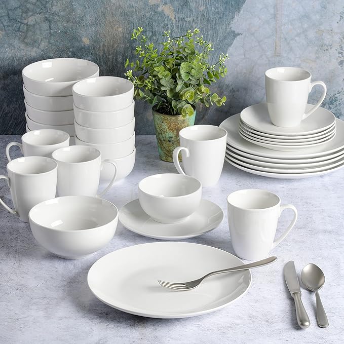 Gibson Home Ogalla 30-Piece Dinnerware Set – Porcelain, Chip & Scratch Resistant, White - Service for 6