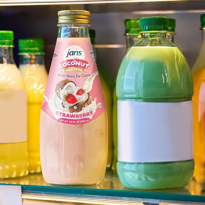 JANS - COCONUT MILK DRINK (with NATA DE COCO) STRAWBERRY 9.8 OZ (Pack of 6, Strawberry)