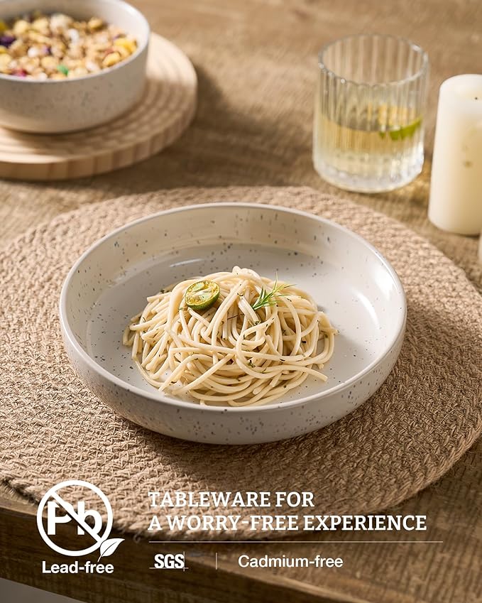 famiware Milkyway 33 oz Bowl Set, Pasta Bowls Set of 6, Salad Bowls, Double Reactive Glaze, Sturdy & Stackable, Ideal for Housewarming, Festivals, Creamy White with Speckles