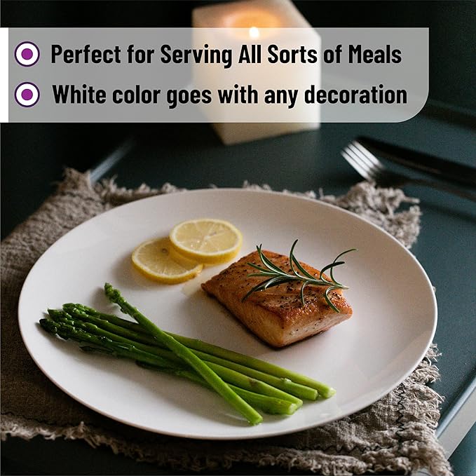 BTaT- White Porcelain Dinner Plates, Set of 6, 10.5 Inch, White Dishes, Porcelain Plates Sets for 6