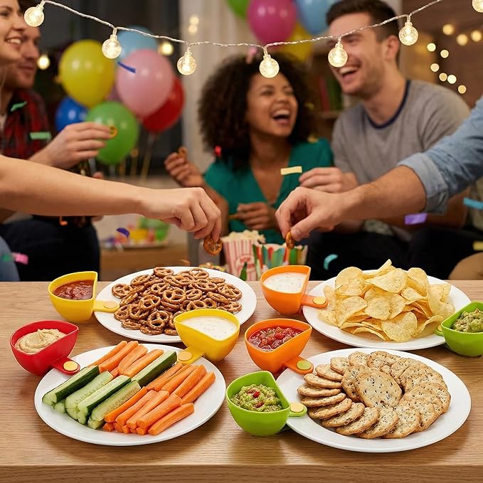 8-piece Dip Clip for Bowls Plates | French fries and dipping sauce service set | For ketchup, spices, salt, sugar, salad dressing, spices | Colorful sandwich dipping sauce bowls for portion control