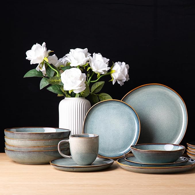 AmorArc Ceramic Dinner Plates Set of 6, 10.5 Inch Handmade Reactive Glaze Stoneware Plates, Rustic Shape Dinnerware Dish Set for Kitchen, Microwave & Dishwasher Safe, Scratch Resistant