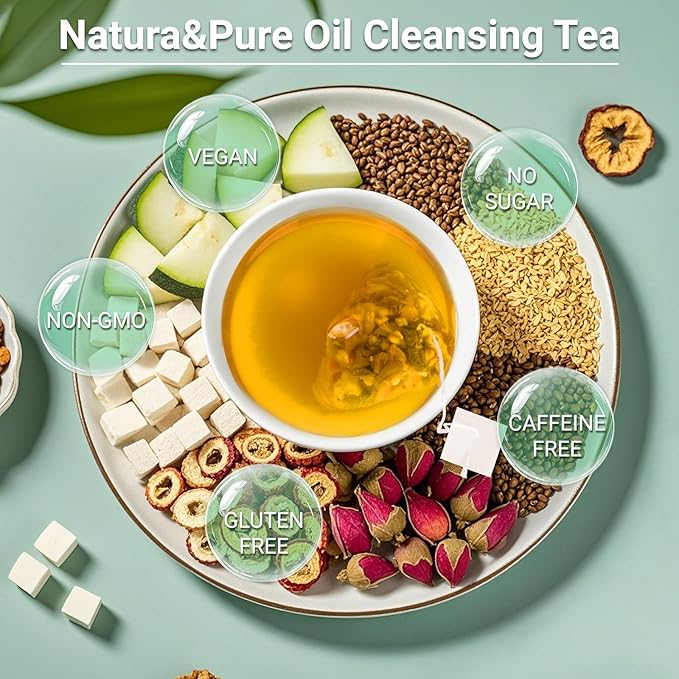 Oil Reducing Tea, 100% Pure & Natural Oil Cleansing Tea with 10 Precious Ingredients Formula for Liver Detoxification, Effectively Improve Intestinal Cleansing (1 Box/15 Bags)