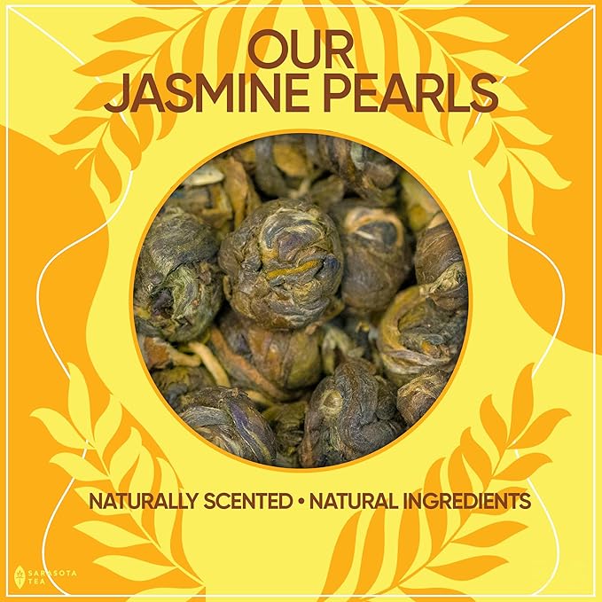 Organic Jasmine Pearls Loose Leaf Tea | Hand-Rolled Green Tea Scented with Jasmine Blossoms | USDA Organic | Premium Dragon Pearls | 1lb (16oz) Bag | Floral & Smooth | Non-GMO
