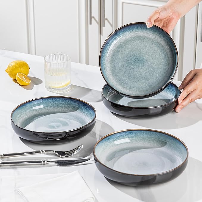 LERATIO Large Pasta Bowls,38oz Ceramic Pasta Bowls,8.5" Reactive Glaze Pasta Bowl Set of 4,Microwave & Dishwasher,Oven Safe,Wide Serving Bowls for Salad,Pasta,Fruit,Scratch Resistant