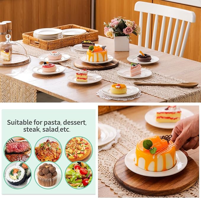 6 Inch Ceramic Dessert Plates Set of 18, Small Salad Plates, Porcelain Round Shaped Dinner Plates, Appetizer Plates for Cake Waffles Snacks Side Dish, Oven Microwave Dishwasher Safe, White