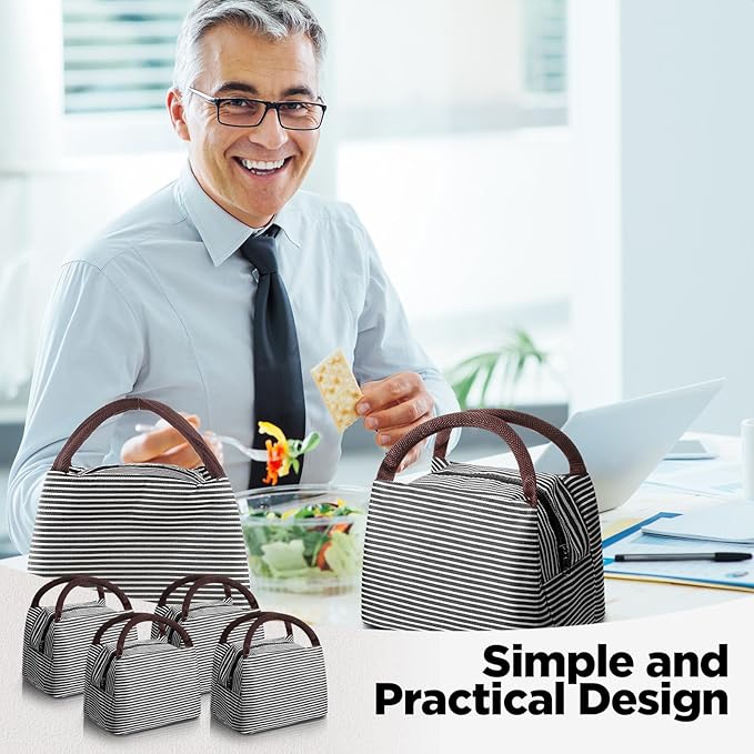 Chunful 24 Pcs Insulated Lunch Bag Bulk Reusable Thermal Lunch Box Waterproof Leakproof Tote Bag with Soft Liner for Women Men Office Work School Picnic Beach Fishing (Black)