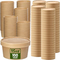 Fulmoon 100 Pack Paper Soup Containers with Lids Disposable Paper Food Containers with Vented Lid Kraft Ice Cream Cake Dessert Cups Soup Bowl for Party Hot Food Fruit Microwave(15 oz,Brown)