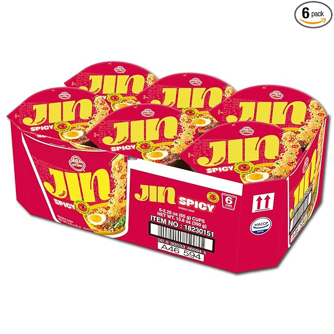 OTOKI Jin Ramen Spicy Cup Noodles – Authentic Korean Instant Cup Ramen with 13-Hour Simmered Beef Bone Broth, Bold & Fiery Flavor, Ready in 4 Minutes, 2.29 oz (Pack of 6)