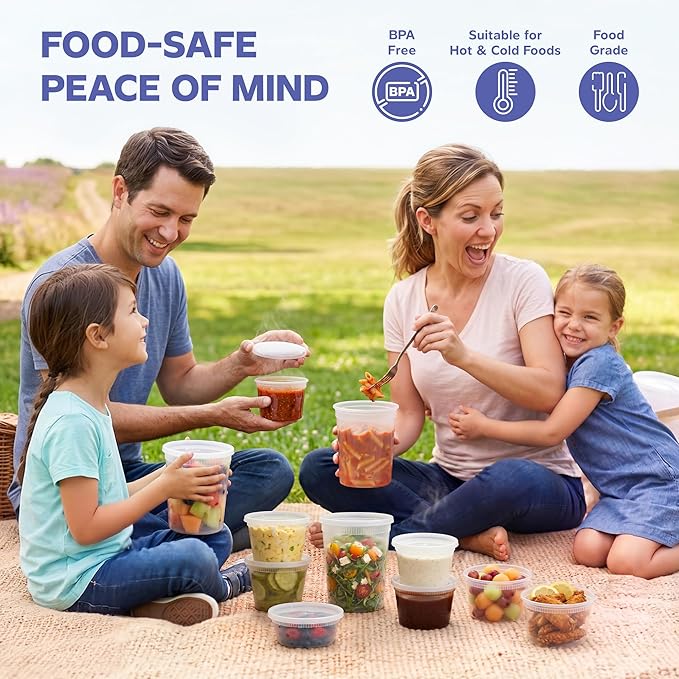 GUSTO [48 Sets 16 oz. Plastic Deli Disposable Food Storage Containers With Airtight Lids (Formerly Comfy Package)