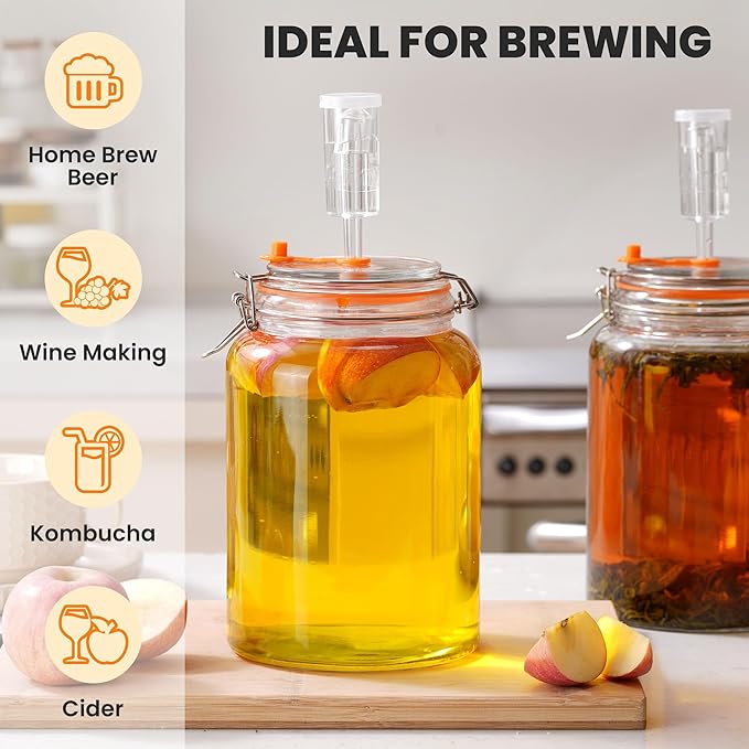 1 Gallon Glass Fermentation Jar with Air Lock, Complete Fermenting Kit for Sauerkraut, Kimchi, Kombucha & Homemade Pickles