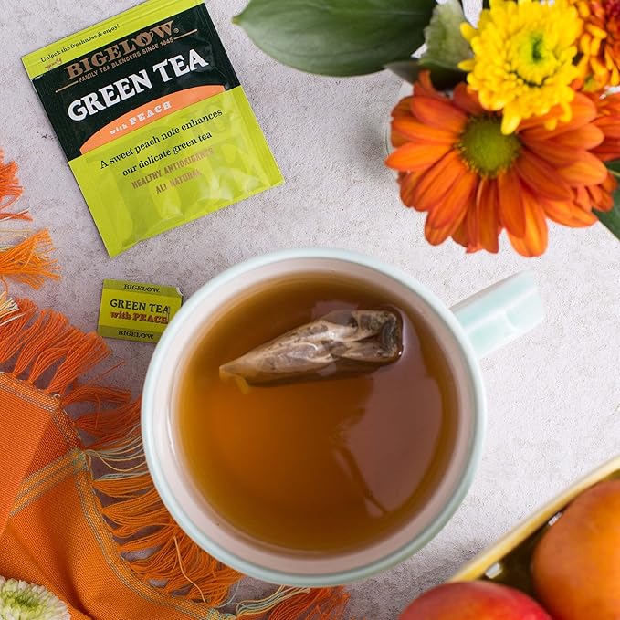 Bigelow Tea Green Tea with Peach, Caffeinated Tea with Green Tea and Peach, 20 Count Box (Pack of 6), 120 Total Tea Bags