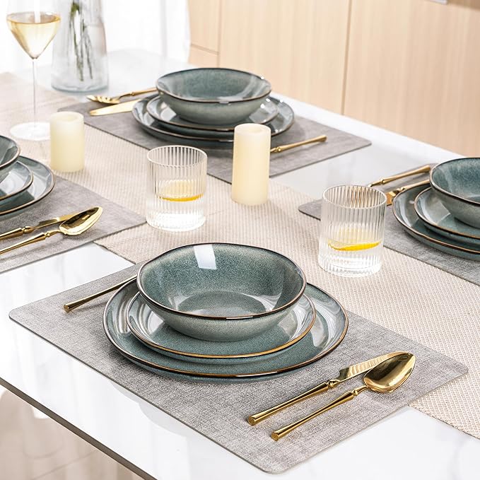 AmorArc Ceramic Dinner Plates Set of 6,10.5 Inch Handmade Reactive Glaze Stoneware Plates,Rustic Shape Dinnerware Dish Set for Kitchen,Microwave & Dishwasher Safe,Scratch Resistant