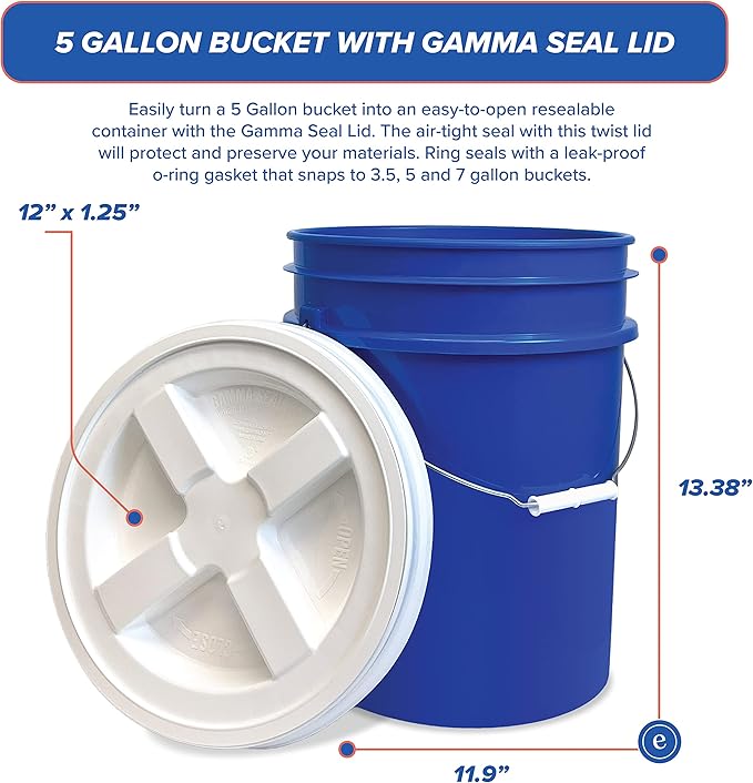 ePackageSupply 5 Gallon Bucket - Food Grade Bucket with Airtight Gamma Seal Screw-On Lid, BPA-Free, Heavy-Duty 90 Mil HDPE Plastic, Bulk Storage, Durable Container, Made in USA, Blue/White, 6 Packs