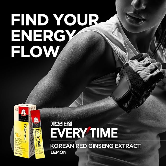 JUNG KWAN JANG Everytime Korean Red Ginseng Extract 1,050mg & Lemon - Vegan Energy Drink Liquid Stick Supplements - No Caffeine, No Gluten, Non-GMO 0.34 fl oz, 10ea (Pack of 6)