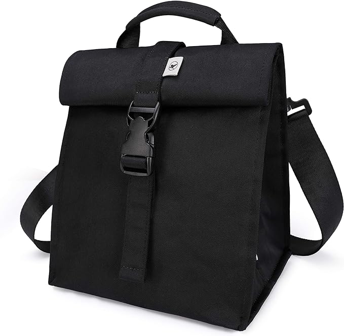SUNNY BIRD Insulated Lunch Bag Rolltop Lunch Box for Women, Men, Adults and Teens (Black)