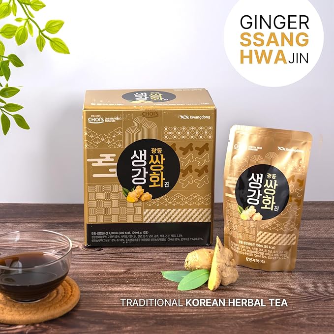 KWANGDONG Ssang Hwa Jin (Ginger) - Korean Traditional Herbal Ginger Tea, Supports General Wellness, Energy, and Vitality, 10 Pouches