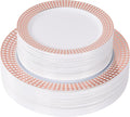 Fijinhom 100PCS Heavy Duty Gold Plastic Plates for 50 Guests, for Party, Wedding, Birthday, Dinnerware Set of 50PCS 10" Dinner Plates & 50PCS 7.5" (Rose Gold)
