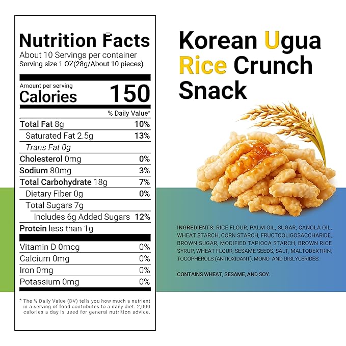 Nongshim Korean Ugua Rice Crunch Snack, Sweet Rice Crisps, Brown Rice Syrup, Glazed and Crunchy, Korean’s Favorite Rice Snack, Big Size Bag, Tasty Family Snack, 10.23 oz (1 Pack)