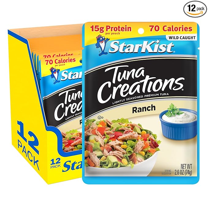 StarKist Tuna Creations Ranch Pouch (2.6 oz - 12 Pack) Wild Caught, High Protein Shelf Stable Seafood, Gluten Free, Soy Free, No Draining, Ready to Eat for Salads and Sandwiches