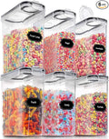 PRAKI Large Dry Food Storage Containers with Lids, 6PCS Airtight Cereal Containers Storage Set, Leak-proof Canister Set for Kitchen Pantry Organization with 20 Labels & Marker (4L Black)