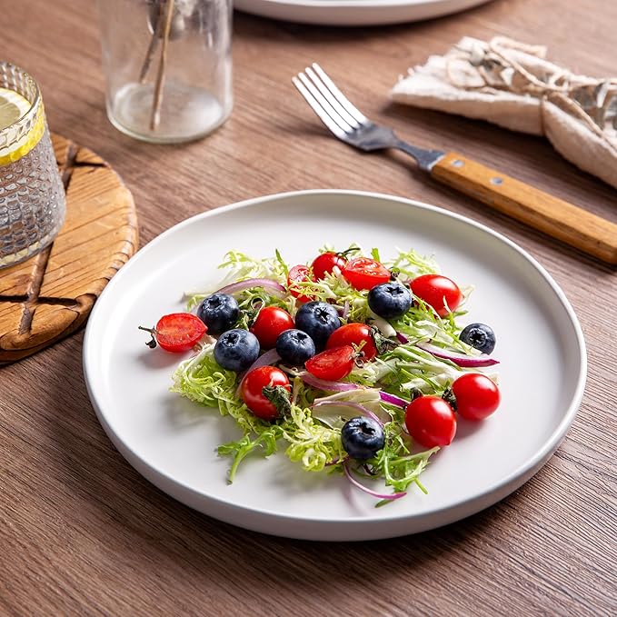 AmorArc Ceramic Dinner Plates Set of 6, Wavy Rim 10.25 Inch Stoneware Dish Set, Dinnerware Plates for Kitchen-Microwave&Dishwasher Safe, Scratch Resistant-Reactive Glaze Matte White